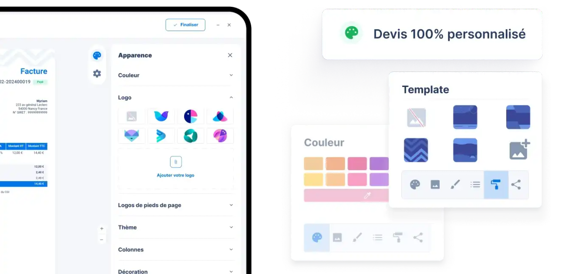 Capture d'écran de Abby — Invoice template customization with colours and themes