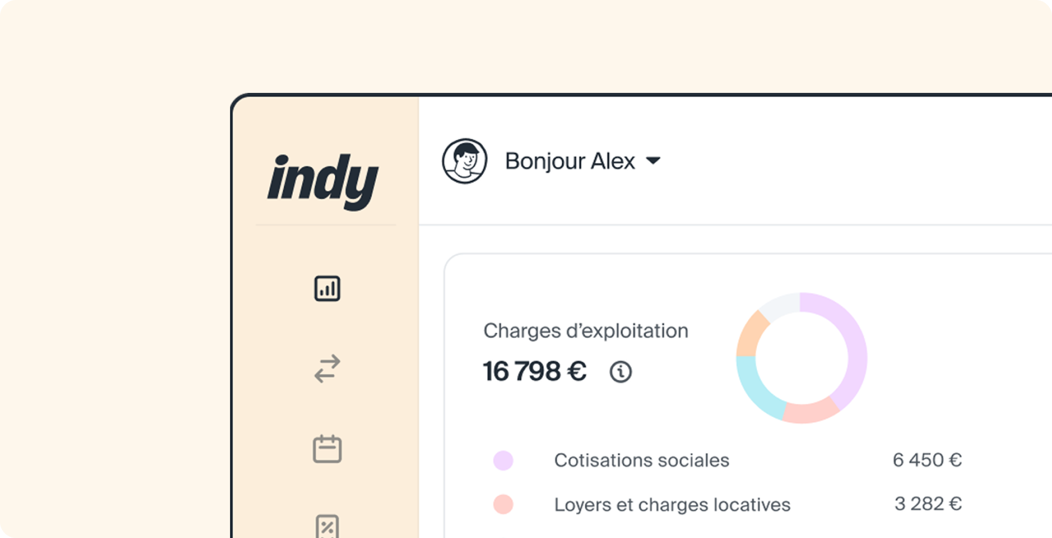 Capture d'écran de Indy — Dashboard with operating expenses breakdown