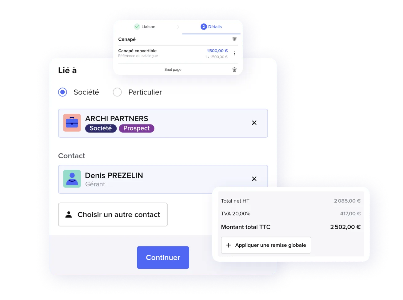 Capture d'écran de Sellsy — Creating a sales document in the mobile app